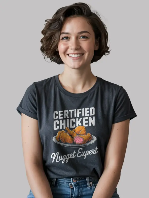 Dark heather certified chicken nugget expert shirt – nugget lover tee