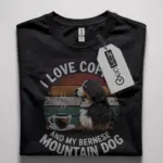 Coffee and bernese dog shirt in black – coffee lover tee