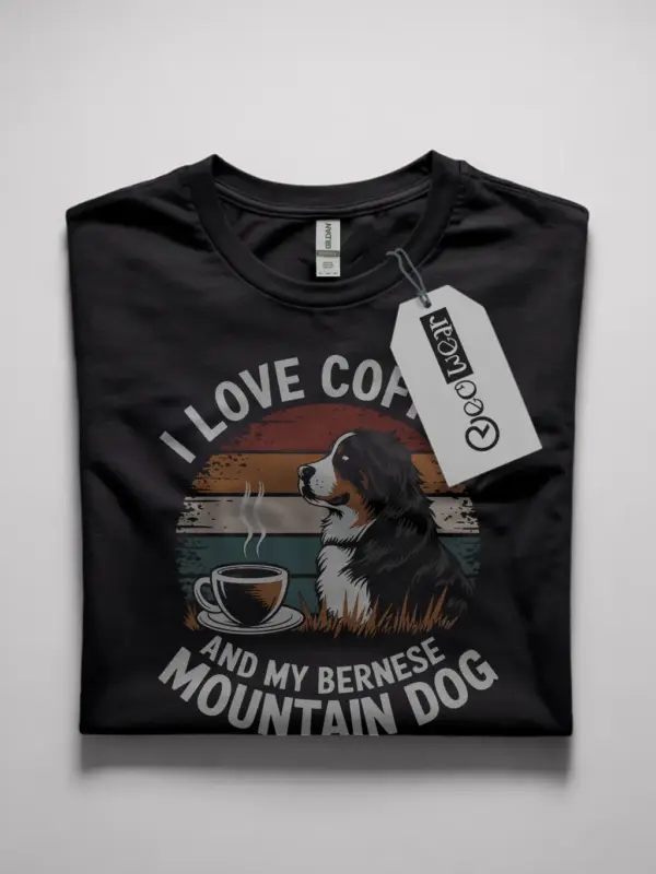 Coffee and bernese dog shirt in black – coffee lover tee