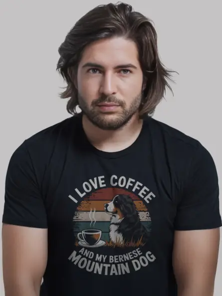 Coffee and bernese dog shirt in black – coffee lover tee