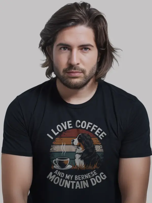 Coffee and bernese dog shirt in black – coffee lover tee