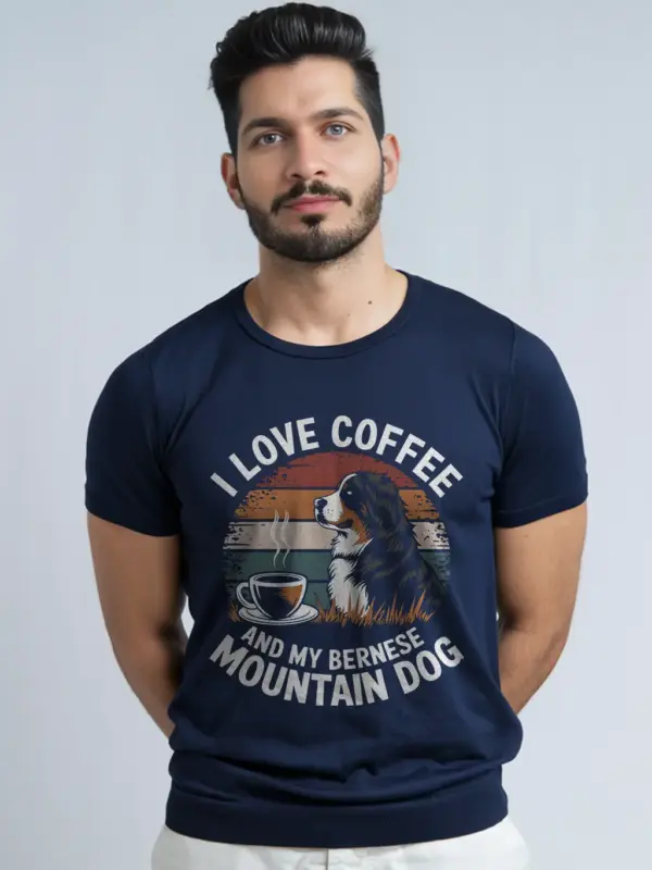 Navy coffee and bernese dog shirt – cute berner t-shirt