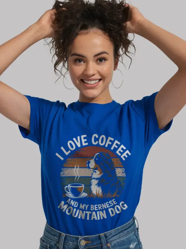 Royal blue coffee and bernese dog shirt – dog mom dad tee