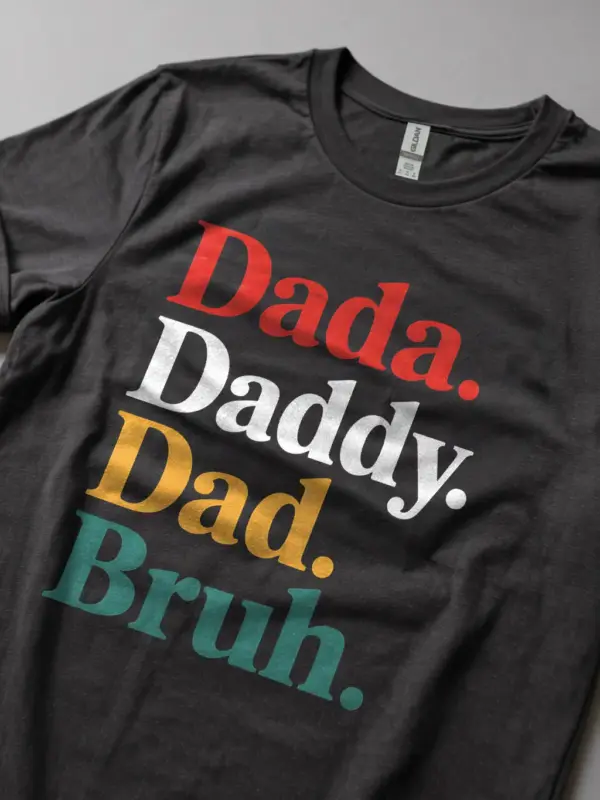 Dark Heather back view buy sarcastic dad titles black graphic tee sarcastic father apparel navy with bruh phrase