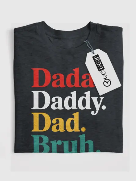 Dark Heather front view buy sarcastic dad titles black graphic tee funny grandpa tee with vertical text colors