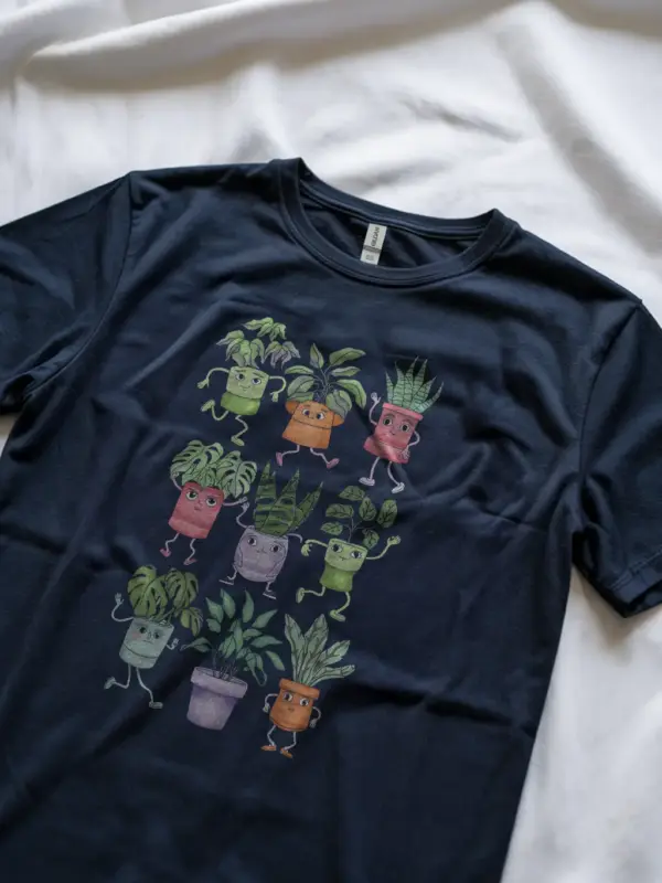 Navy Dancing Plants Shirt – Cute Plant Graphic Shirt