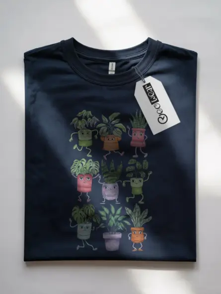 Navy Dancing Plants Shirt – Cute Plant Graphic Shirt