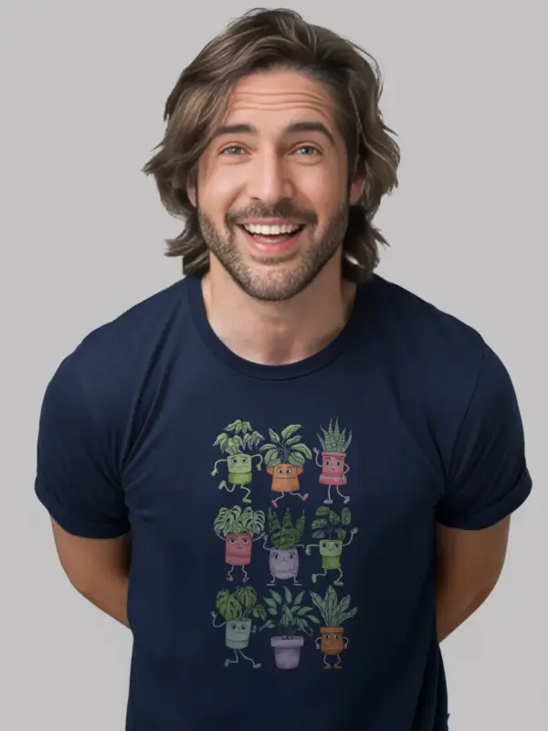 Navy Dancing Plants Shirt – Cute Plant Graphic Shirt