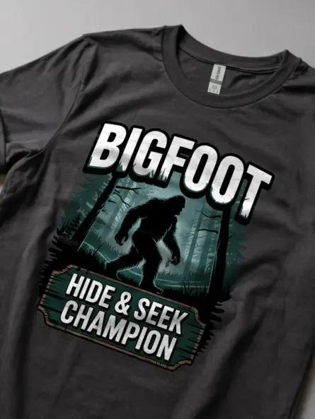 Dark Heather Bigfoot motivational t-shirt nature lover Bigfoot apparel side view
