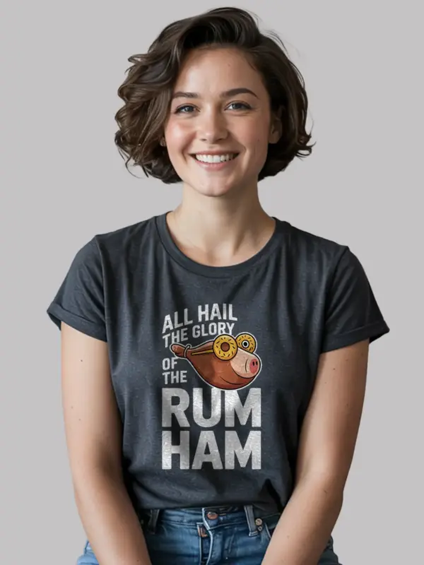 Dark Heather front view rum ham its always sunny t-shirt food humor shirt