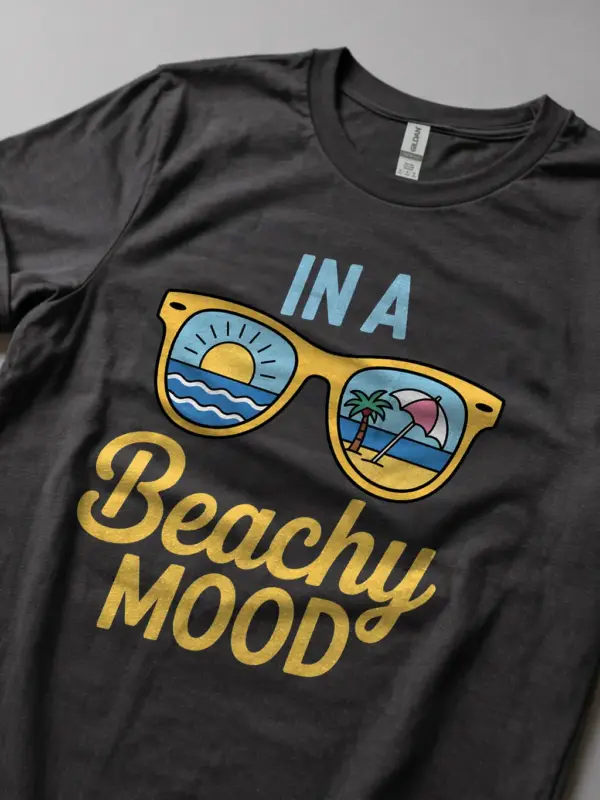 Dark heather of beachy mood t-shirt – coastal living inspired beach tee with palm trees