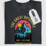 Dark Heather buy vintage outdoor adventure t-shirt the great outdoors retro tee for road trips front view