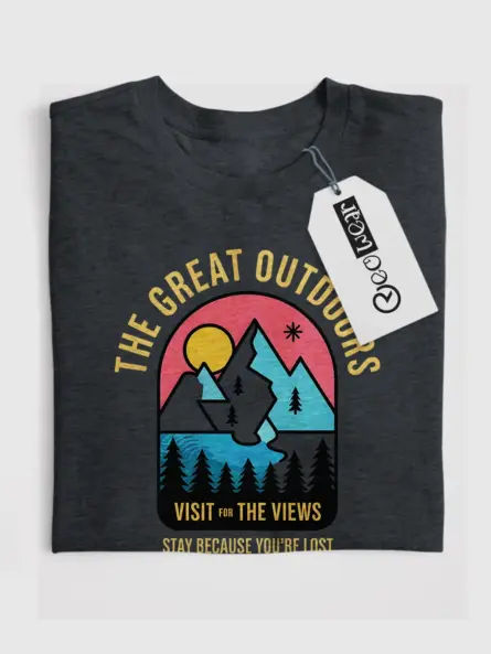 Dark Heather buy vintage outdoor adventure t-shirt the great outdoors retro tee for road trips front view