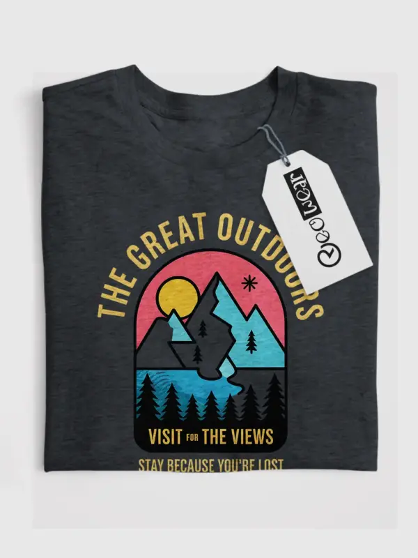 Dark Heather buy vintage outdoor adventure t-shirt the great outdoors retro tee for road trips front view