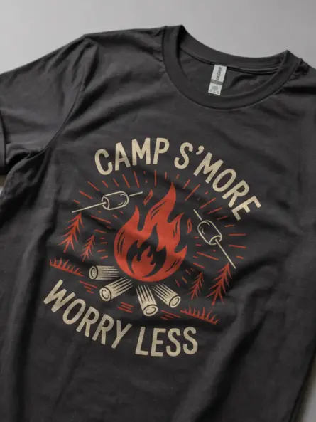 Dark heather camp s'more worry less t shirt s'mores shirt