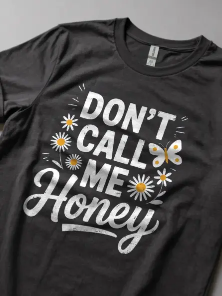 Dark heather feminist don't call me honey t shirt butterfly graphic