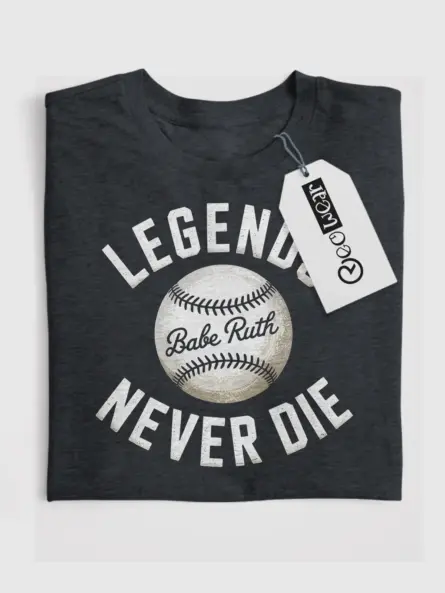 Dark Heather Legends Never Die Baseball T-Shirt buy legends never die baseball tee for fans front view