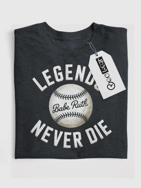 Dark Heather Legends Never Die Baseball T-Shirt buy legends never die baseball tee for fans front view