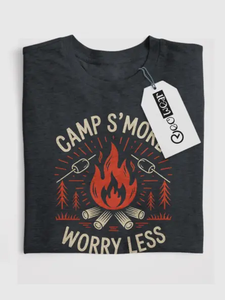 Dark heather front view camp s'more worry less t shirt s'mores shirt