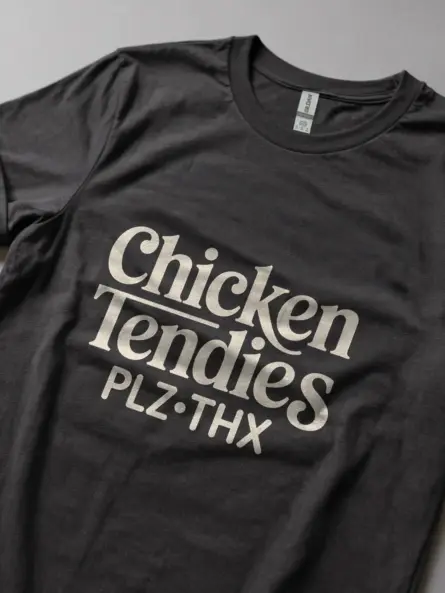Dark Heather Chicken Tendies Meme T-Shirt foodie meme tee side view
