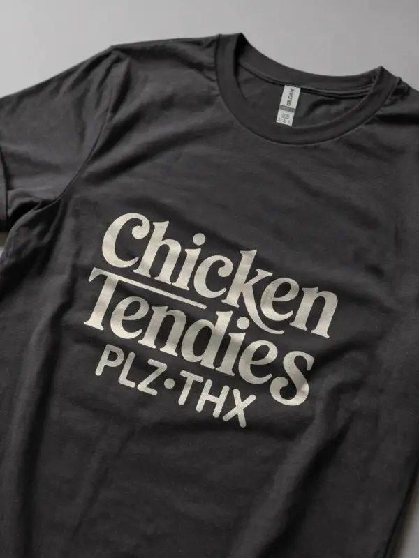 Dark Heather Chicken Tendies Meme T-Shirt foodie meme tee side view
