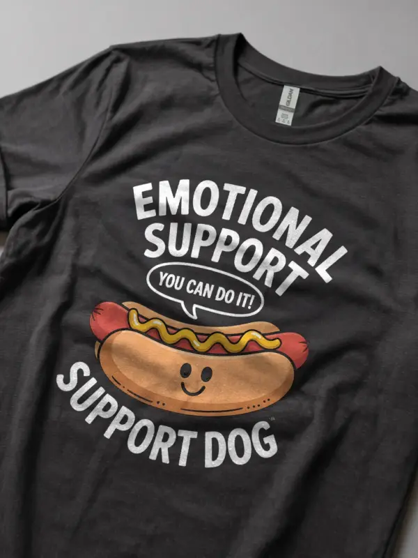 Dark Heather Emotional Support Dog Shirt Funny support animal t-shirt side view
