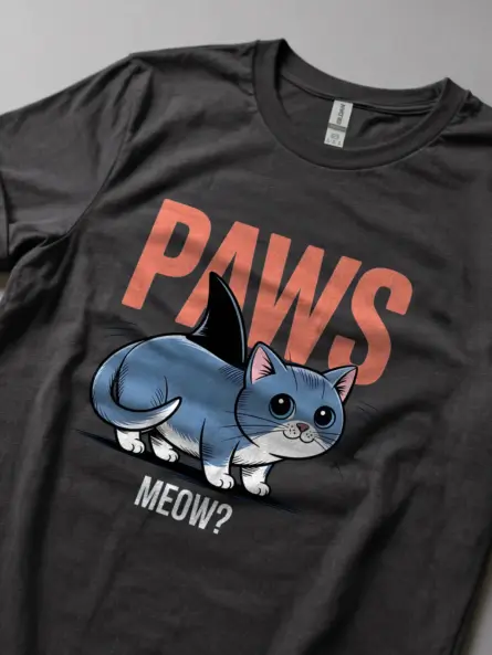 dark heather lifestyle view funny cat shark t-shirt unique animal pun t-shirt for women