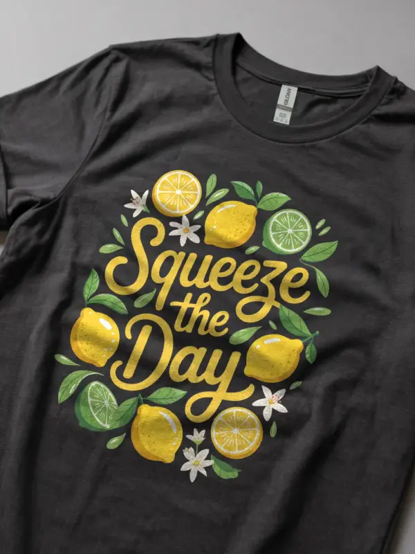 Dark Heather Squeeze The Day citrus summer graphic t-shirt