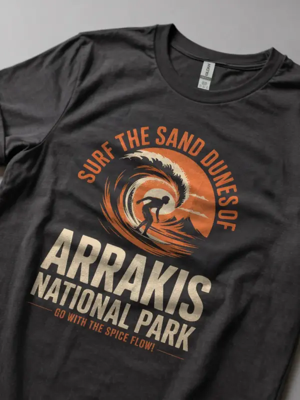 Dark Heather back view Surf the Sand vintage desert surf t-shirt