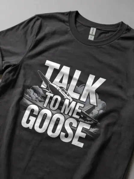 Dark Heather Talk to Me Goose aviation t-shirt air force shirt