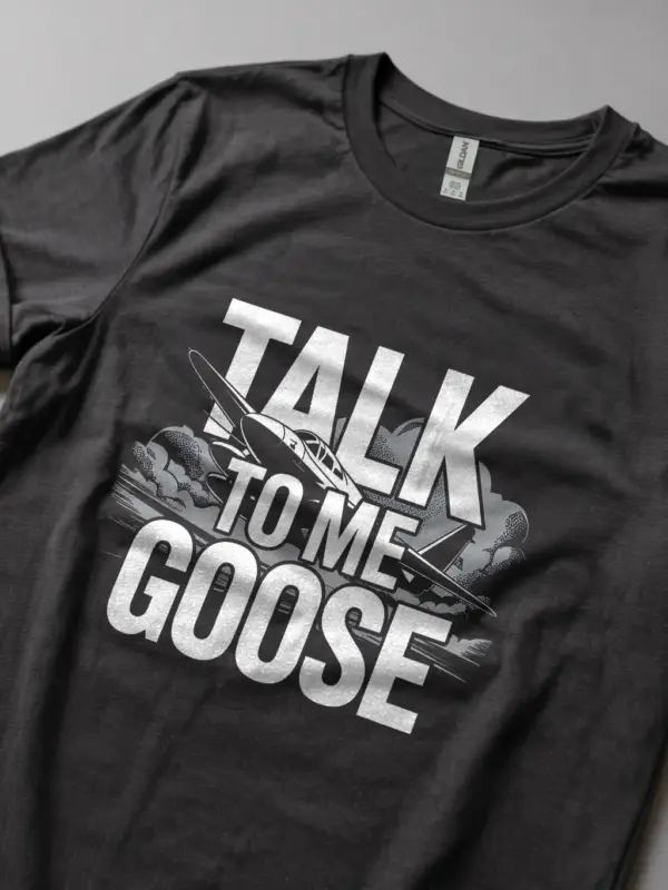 Dark Heather Talk to Me Goose aviation t-shirt air force shirt