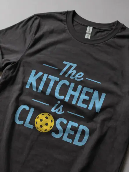 Dark Heather Funny Kitchen Is Closed Pickleball Shirt front view