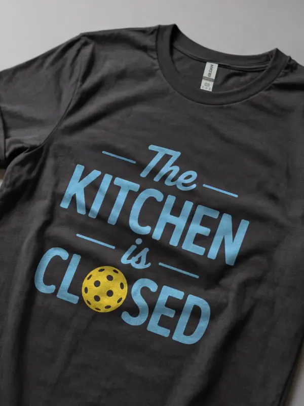 Dark Heather Funny Kitchen Is Closed Pickleball Shirt front view