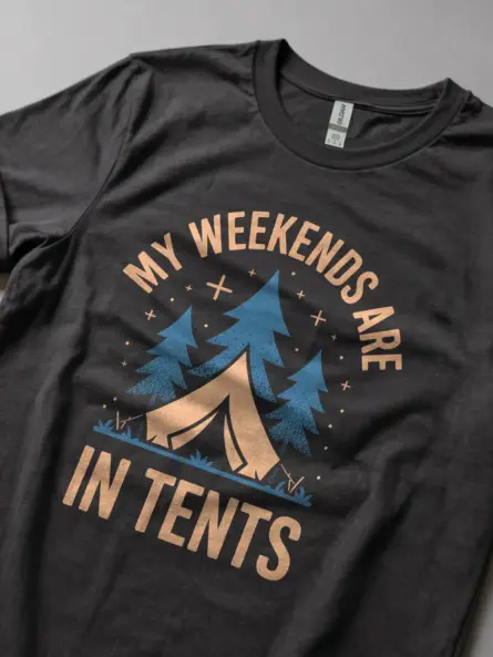 dark heather back view weekend camping pun t-shirt minimalist camping t-shirt vintage design