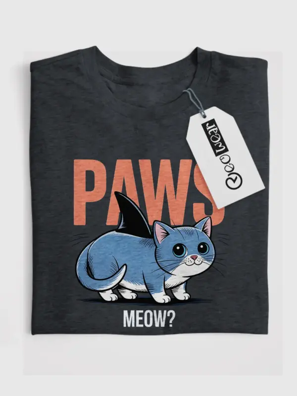 dark heather back view funny cat shark t-shirt cartoon cat graphic tee gift for pet parents