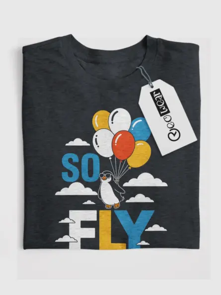 Dark Heather So Fly Penguin Graphic Tee back – minimalist animal t-shirt