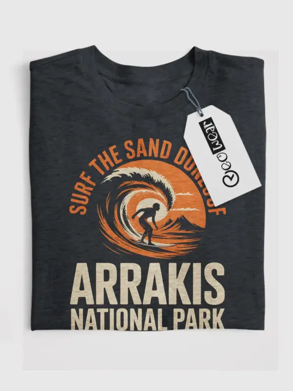 Dark Heather front view Surf the Sand vintage desert surf t-shirt