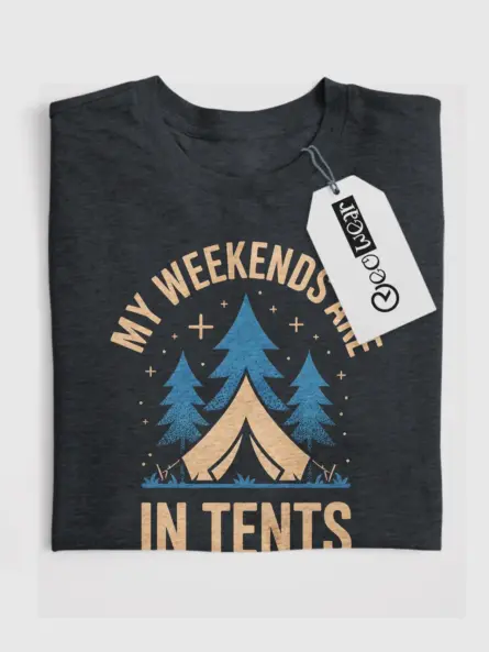 dark heather front view weekend camping pun t-shirt funny camping tee