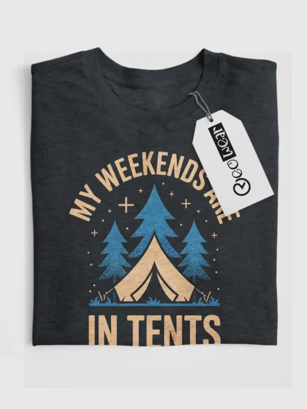 dark heather front view weekend camping pun t-shirt funny camping tee