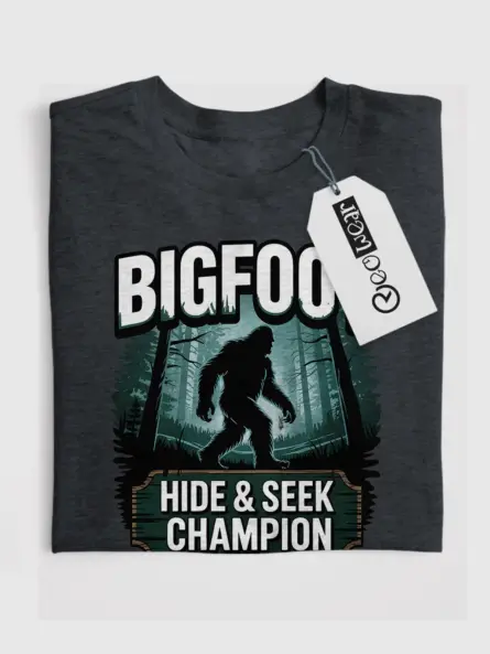 Dark Heather Bigfoot motivational t-shirt buy Bigfoot believes in you t-shirt front view
