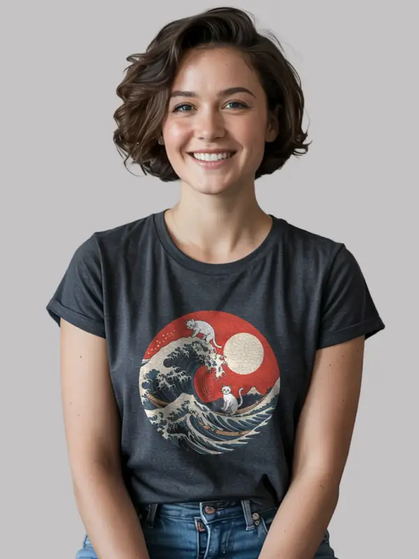 Dark Heather great wave cat t-shirt coastal lifestyle apparel