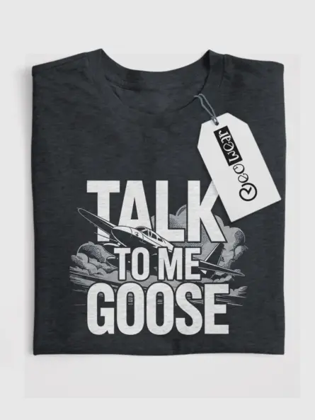Dark Heather Talk to Me Goose aviation t-shirt pilot apparel
