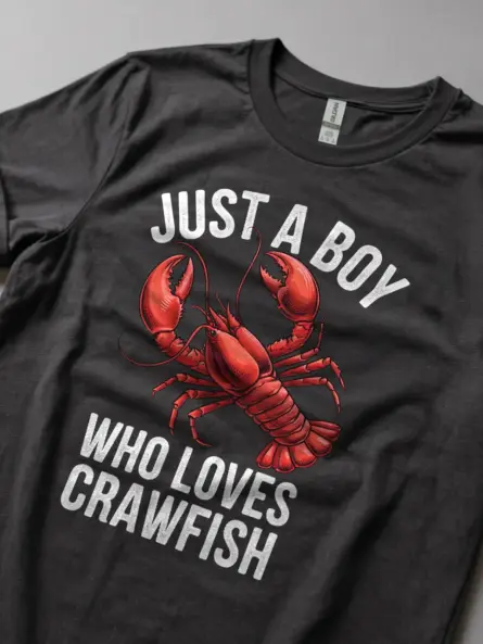 Just a Boy Who Loves Crawfish Shirt in Dark Heather – lobster shirt, crawfish lover shirt