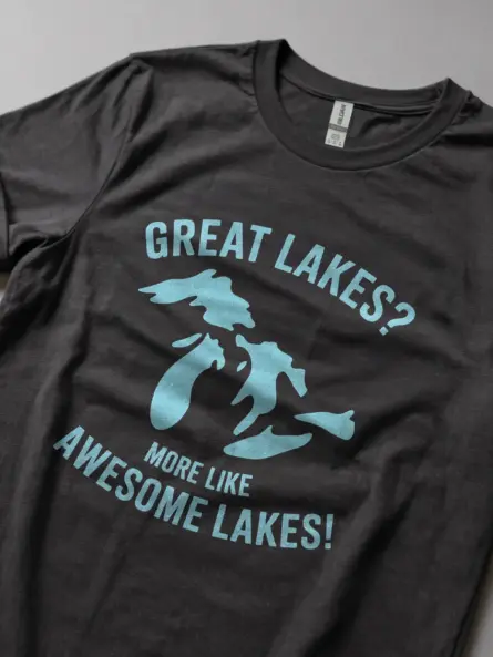 Dark heather great lakes awesome lakes t shirt for locals