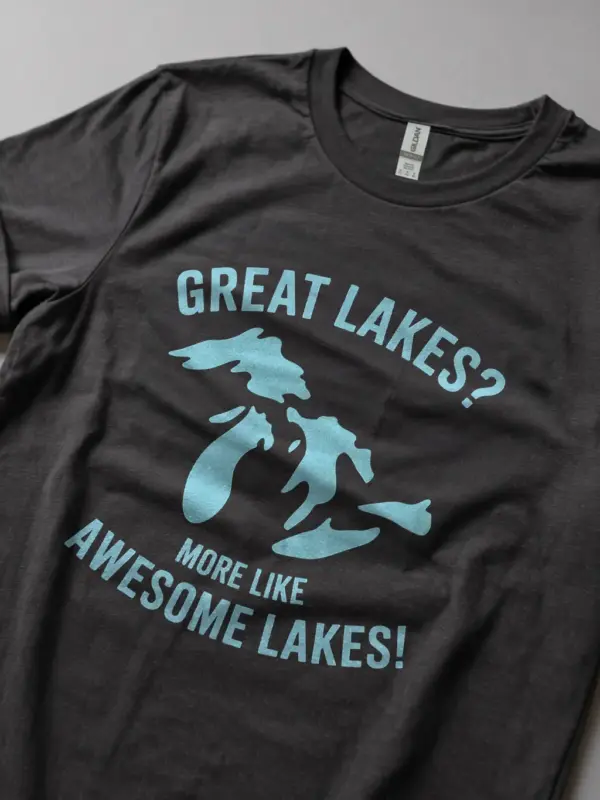 Dark heather great lakes awesome lakes t shirt for locals