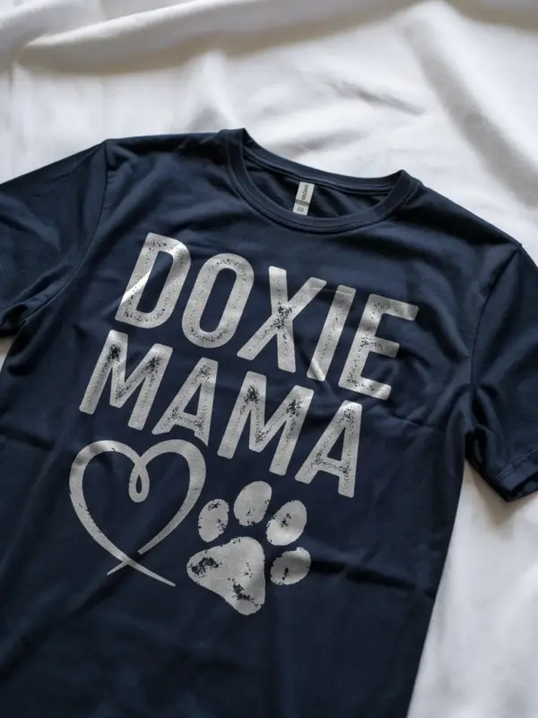 Navy doxie mama shirt – funny wiener dog shirt
