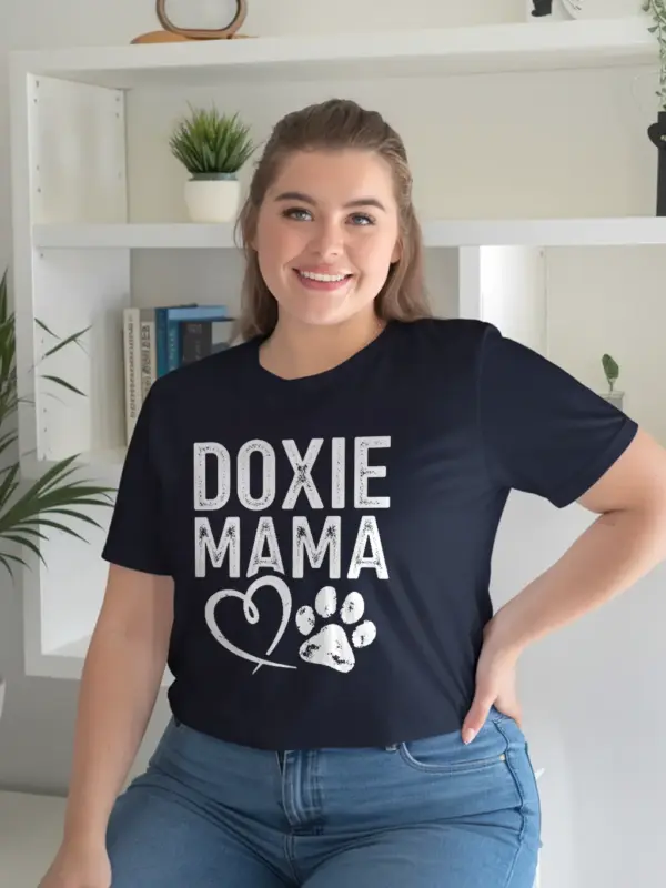 Navy doxie mama shirt – funny wiener dog shirt