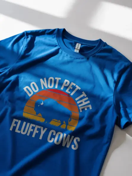 Royal blue fluffy cows shirt – national park adventure shirt
