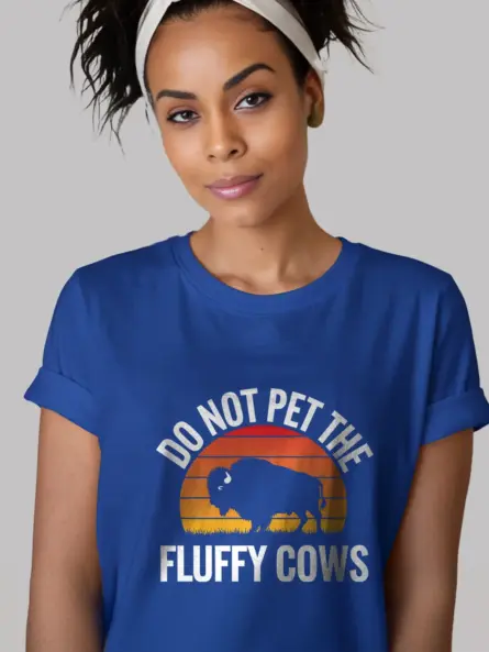 Royal blue fluffy cows shirt – national park adventure shirt