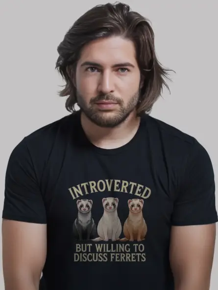 Funny ferret shirt in black – introverted but willing to discuss ferrets